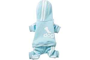 YOND Kleidung Französische Bulldogge Welpenkostüm, Overall, Chihuahua, Mops, Hundekleidung für kleine und mittelgroße Hunde, Welpen-Kapuzenpullover, Hellblau, Größe XS