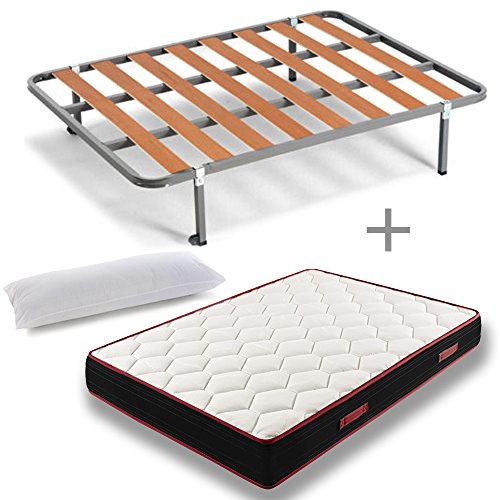 Colchón Viscoelástico Memory Fresh 3D + Somier Con Patas De 26cm + Almohada de Fibra Resinada, 90x180cm