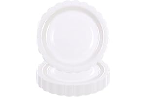 DHAIQC 50 Pcs White Paper Plates 7 inch/18cm, Scalloped Party Plates Disposable Cake Dessert Dinner Plates for Birthday Baby Shower Wedding Party Decorations Supplies (White, 18cm)