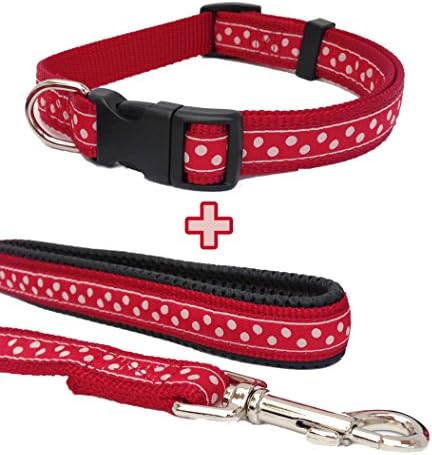 Red Spotty Dog Collar and Lead Set, Choose Size, (Large Collar & Lead)