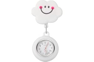 Générique Generic Montre D' Clip- sur Montre de Poche Silicone Fob Montre- Montre Badge Rétractable avec Dessin Animé Revers Montre pour Infirmières Médecins- Blanc