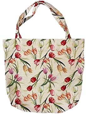 Einkaufstasche, Stofftasche Leinen 45 x 45cm, Motiv Tulpen, Einkaufsbeutel Gobelin-Stil