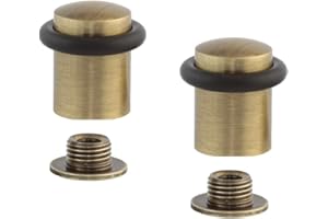 EVI Herrajes | Lot De 2 Butées De Porte | 20 x 29,5 mm | Base filetée | Caoutchouc Noir En Silicone Naturel | Laiton Finition Cuir Vieilli | Outils, Vis + Cheville De Fixation Compris | Mod. I-108