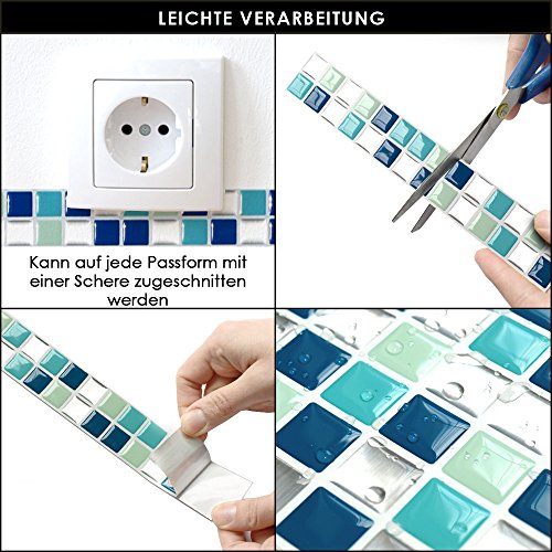 Grandora 7er Set Mosaik 3D Fliesenaufkleber W5189 selbstklebend 25,3 x 3,7 cm Küche Bad Wandaufkleber Fliesendekor Folie - 6