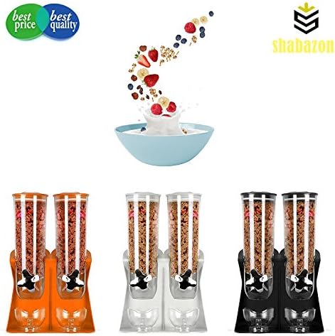 SHABAZON Double Plastic Classic Dry Food Cereal Dispenser Double Canister, (double) (white)