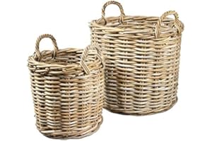 KLOCKE PFLANZKÖRBE Runder Kubu Weidenkorb mit Henkel - XL: Ø 55cm - Handgefertigter Pflanzkorb Weide - Hochwertig & Naturbelassen - Indoor & Outdoor - Gartenkorb Korbgeflecht - Übertopf für Garten / Wäschekorb