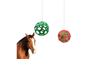 WoYous 2 Stuck Pferde Leckerli Ball Für Pferde Set, Hängende Heu Das Füttern Verlangsamen, Pferde Futterball Spielzeug Für Pferde, Ziegen, Schafe (Rot und Grün)
