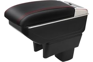 YJYWZH Auto Armlehnen für Suzuki Swift 2005-2024 Doppelschicht Mittelkonsole Große Aufbewahrungsbox Schwarz mit roten Nahten