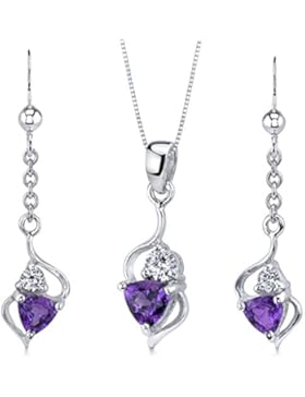 Revoni Damen Anhänger Ohrringe Schmuckset 925 Sterlingsilber Amethyst 1.50 Karat