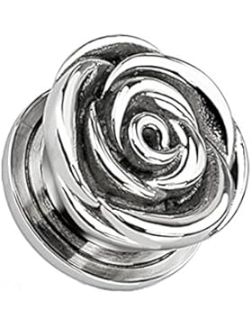 Paula & Fritz® Tunnel mit Schraubverschluss aus Edelstahl Chirurgenstahl 316L Form einer Rose 8-20mm PSZ63