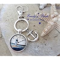 SchlüsselAnhänger CabochonFassung Blatt Leuchtturm Anker Uhr Strand Ahoi Meer Karabiner Schlüsselring