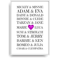 Kunstdruck Fine Art PURPLE LOVE berühmte Paare Geschenk moderne Vintage Poster Print Plakat Deko Bild ohne Rahmen DIN A4 personalisiert