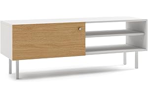 Mc Haus Odeil Bianco - Mobile TV con Anta e 2 Ripiani Aperti, Tavolo Televisione, 110x35x40cm, Bianco