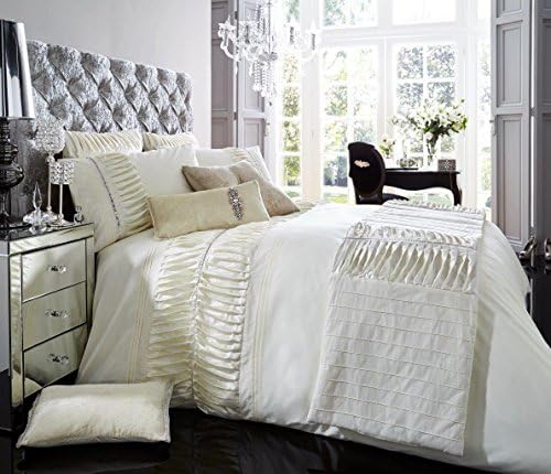 NEW LUXURY FANCY LACE POLYCOTTON ALINA DUVET COVER WITH PILLOW CASES RUNNER QUILT BEDDING SET (SINGLE DOUBLE KING SUPER KING (UK FAST FREE TRACKED DELIVERY) (Cream, King)