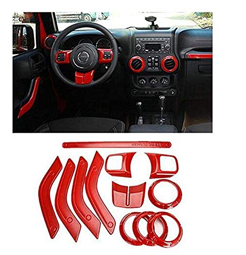 X-DAAO 12pcs/set Interior Decoration Trim Kit Steering Wheel & Center Console Air Outlet Trim for Jeep Wrangler JK JKU