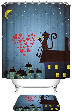 Starsglowing 180x180cm Shower curtain, Bath curtain, Bathtub curtain, Waterproof Anti-Schimmel mit 12 White Shower Curtain Rings (Roof cat)