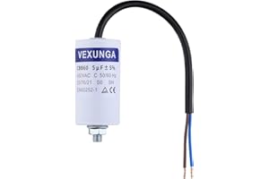 VEXUNGA CBB60 Condensateur Demarrage Moteur 5uF 450V 35x65MM Condensateurs de Démarrage 5 MFD 450 Volt Câble M8 5 µF 50/60Hz pour Pompe Piscine
