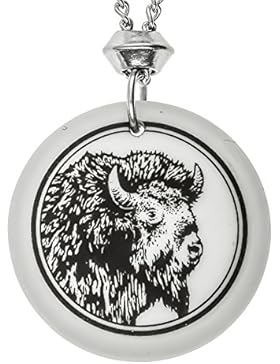 Handgemachte Büffel 2 Totem Runde Porzellan Anhänger (mit 18 Zoll Kette)