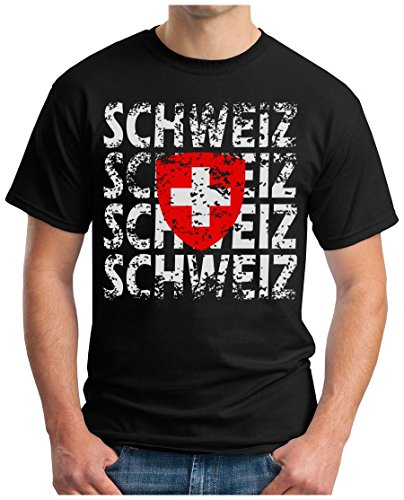 OM3 – SCHWEIZ – T-Shirt SWITZERLAND EM 2016 FRANKREICH FRANCE FUSSBALL FANSHIRT SOCCER CUP SPORT TRIKOT EUROPAMEISTER, XXL, schwarz