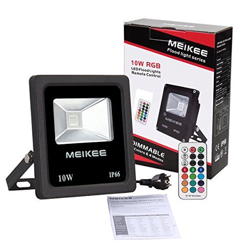 MeiKee 10W RGB Fluter Mit Fernbedienung und Farbwechsel, 16 Farben und 4 Beleuchtungsprogramme, Wasserdicht, Europäischer Stecker - 7