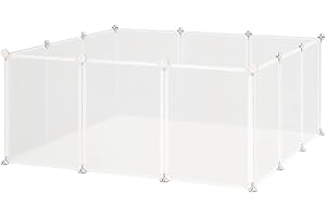 PawHut Valla para Mascotas, Jaula Modular, Recinto Interior de Plástico Transparente con 12 Paneles, 24 Conectores, para Cobayas, 105x105x45 cm, Blanco