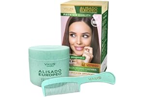VAUS® Made in Europe | Lisciante Europeo Naturale - Kit Trattamento Stiratura con cellule madri per capelli ribelli (non afro) - Vegan - Cheratina Organica - Pack Biodegradabile | Capelli Scuri