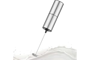 ELMWAY Metallic Milk Frother by ELMWAY – Handheld Battery-Powered Electric Whisk, Durable and Easy to Use for Coffee, Latte & Matcha, Sleek Stainless Steel Shell – Silver (2 × AA Required)