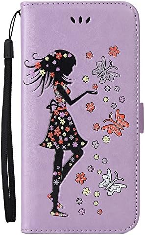 XFAY 438 PU Leather Flip Protective Cover Case for Apple iPhone 5/5s/SE 4.0 Inch, Girl,Butterfly,Flowers, Colorful Pattern PU Leather Case with Soft Inner Silicone Back Holder Magnetic Closure with Stand Folio Protective Cover for iPhone5 iPhone5s iPhone SE-8