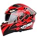 Produktbild QFQ motorcycle helmet Motorradhelm Smart Bluetooth Headset Helm Double Lens Jethelm Outdoor Motorradrennen Schutzausrüstung (Color : Red, Size : L(23.22in-23.62in))