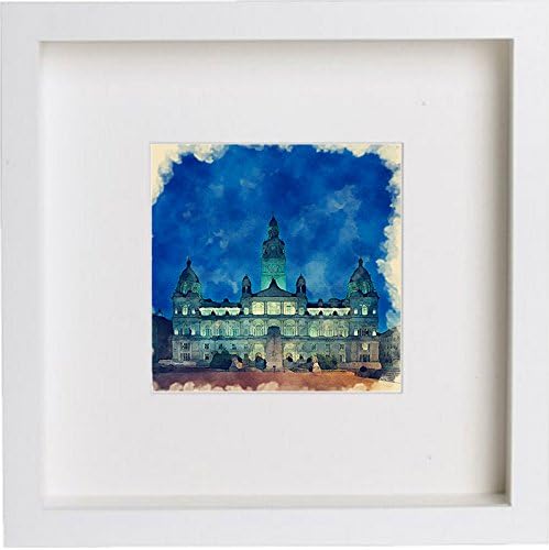 White Square Picture Frame - Home Décor - Wall Art - Hanging Photo Frames – Glasgow City Chambers at Night Framed with Contemporary White Frame 23x23cm 44