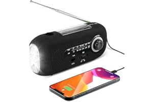 WINGFLY Wetterradio, Solarradio, Nothandkurbel Selbstbetriebenes AM/FM Solarwetterradio mit 5 LED-Taschenlampe, 2000 mAh Notstrombank für Smartphones, für Heim- und Campingbedarf (Schwarz)