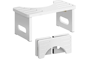 RayLove Toilettenhocker, Fußbank aus Bambus mit Anti-Rutsch-Pads, platzsparend zusammenklappbar, 35 Grad strapazierfähiger C Förmiger Hocker(Weiß)