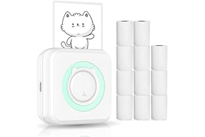 Pocket Printer,Mini Portable Bluetooth Wireless Paper Photo Printer Lechnical All-in-one Photo Printer Multifunction Thermal Printer for Smartphone with 11 Paper Rolls 57mm Compatible with iOS Android