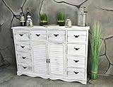 charmante Kommode mit 10 Schubladen und zwei Türen im klassischen Shabby Chic Look. Hier sind Unregelmäßigkeiten, Farbabrieb und dunklere Kanten erwünscht und gewollt. Egal wo sie diese Kommode platzieren, ob im