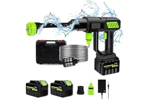 Kouamor Nettoyeur haute pression, nettoyeur haute pression portable 120 bars, tuyau de 5 m, buse multifonction 6 en 1 pour le nettoyage de 2 batteries
