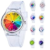 Altsommer Nett Kinder Transparent Uhr mit Verschieden Muster Zifferblatt, Armbanduhr mit Silikonarmband Junge Mädchen Uhr,Weiß Silikonarmband mit 2 cm Breite für Junge Mädchen (A)