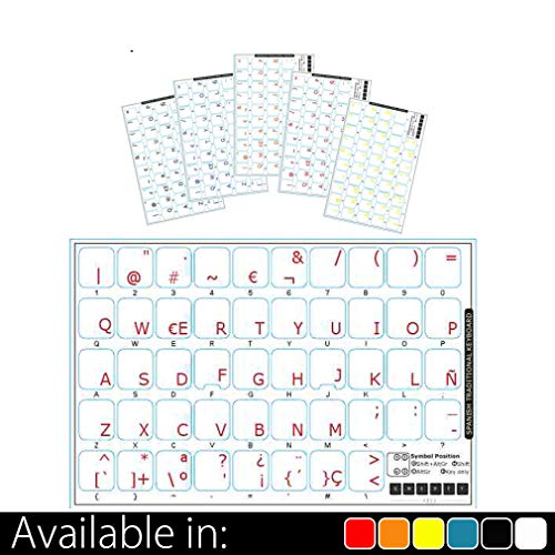 Pegatinas teclado español transparentes con letras ROJAS - Apto para cualquier teclado