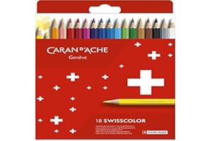 Caran d'Ache Swisscolor 7630002343329 - Astuccio in cartone con 18 matite colorate impermeabili, multicolore