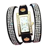 Minetom Frauen Mode Strass Armband Dekoration Quarz Analog Uhr Wrist Watch ( Schwarz )