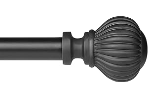 SZXIMU Curtain Pole 122 to 218 cm Metal Extendable for Eyelet Curtains 16mm Curtain Rods for Windows with Spherical Pumpkin Finials, Black