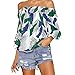 Produktbild ASHOP T-Shirt Damen Sommer, Frauen Schulterfrei Blätter Drucken Halbe Ärmel Tops trägerlos Bluse T-Shirt (M, Grün)