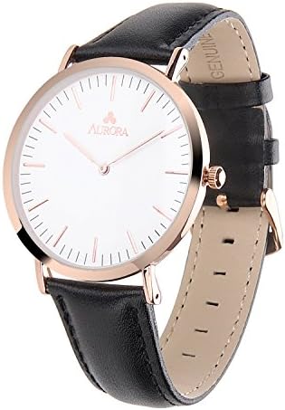 Aurora Men's Casual Business Analogue Quartz Waterproof Wrist Watch with Black Leather Band-Rose Gold