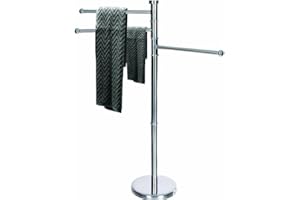 SEPERCASA Piantana portasciugamani da terra in acciaio inox satinato con 3 bracci orientabili – porta asciugamani salvaspazio moderno – base stabile – porta salviette da camera, bagno, lavanderia – 87x37x22 cm