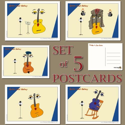 The Guitar Club - A Set of 5 Postcards - Original artwork from film The Man with the Jazz Guitar