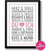 DU & ICH Liebe - Geschenkidee Valentinstag Frau Mann - Bild mit Rahmen - Geschenk Geburtstag Jahrestag Hochzeitstag