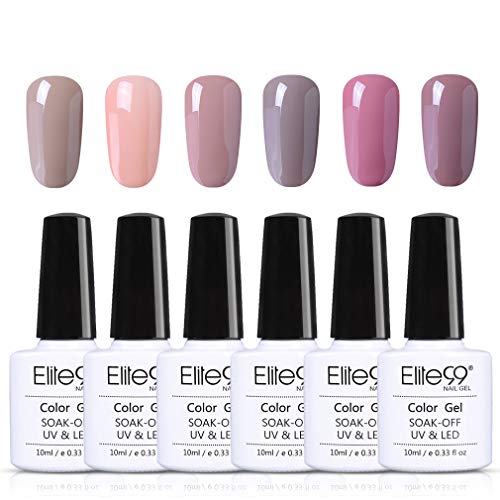 Elite99 Esmalte de Uñas, Esmaltes Semipermenentes para Uñas, 6pcs Kit de Uñas de Gel, Soak off Pintauñas de Colores para Manicura 10ml - Nude 004