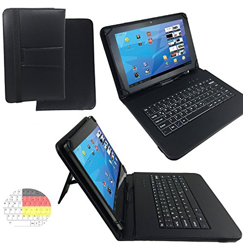 Qwertz Tastatur Tablet Tasche für Jay-Tech XTE10D 3G Tablet PC / 25,6 cm 10.1 " mit Standfunktion - Deutsche Tastenbelegung - 10 Zoll Schwarz Tastatur