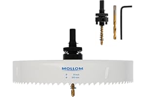 Mollom (203mm | 8") HSS M42 with 8% cobalt BI-Metal Hole Saw with 2 Pilot Drill Bits & Arbor Smooth Cutting for PVC,Drywall,Wood,Plastic,Gypsum Board,Rubber