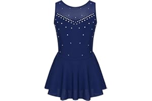 Aislor Niñas Vestido de Patinaje Artístico Maillot de Gimnasia Elástico sin Mangas con Diamantes Leotardo de Baile Traje Ropa de Patinador Vestido de Danza