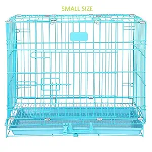 PSK PET MART 18 Inch Single Door Blue Folding Metal Dog Cage/Crate/Kennel with Removable Tray